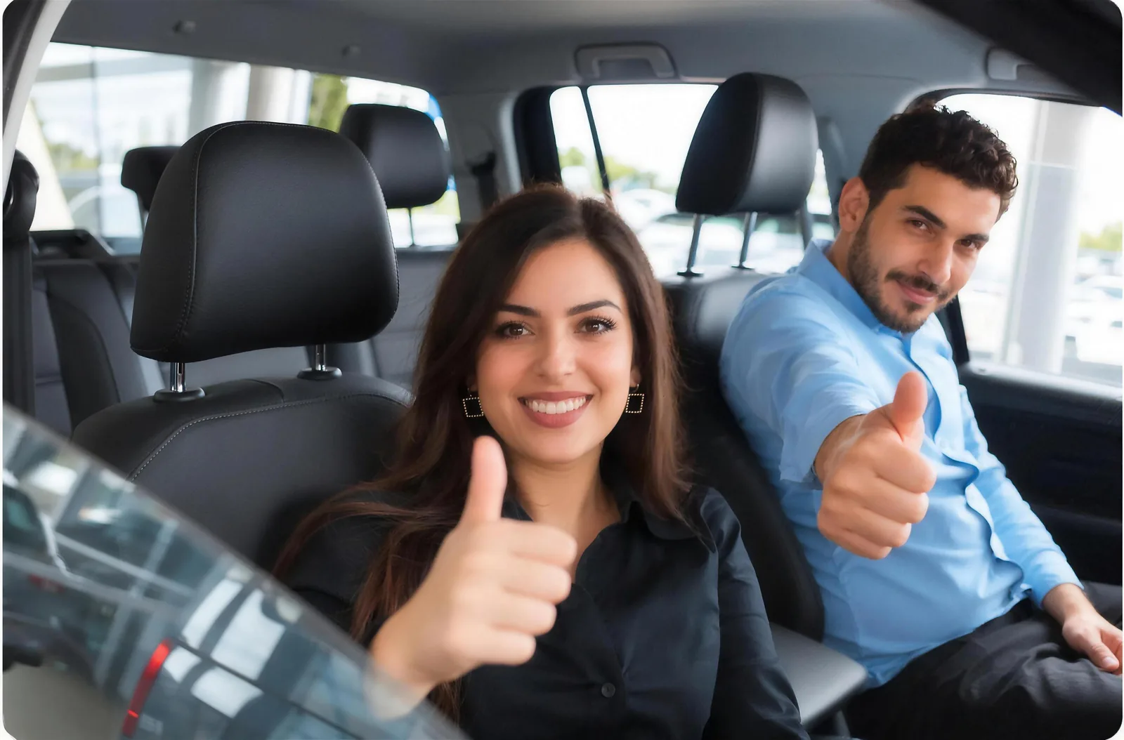 Voyageurs souriants partageant une voiture sur une route du Maroc